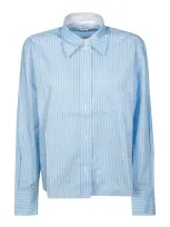 Victoria Beckham Cropped Long Sleeve Shirt In Light Blue