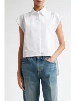 Victoria Beckham Cap Sleeve Organic Cotton Poplin Button-up Shirt In White