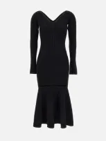 Victoria Beckham Ribbed Midi Dress In Black