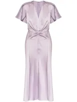 Victoria Beckham Gathered Satin Midi Dress In Purple