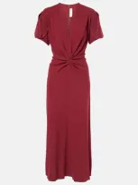 Victoria Beckham Gathered Wool-blend Midi Dress In Oxblood