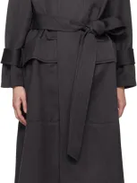 Victoria Beckham Gray Belted Wool Trench Coat In Charcoal