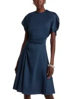 Victoria Beckham Ruched Flutter-sleeve A-line Dress In Midnight