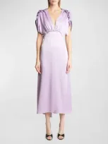 Victoria Beckham Gathered V-neck Midi Dress In Purple