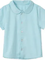 Vild House Of Little Kids'  Ss Organic Cotton Woven Peter Pan Collared Shirt In Sky Blue