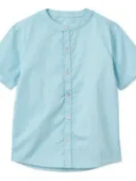 Vild House Of Little Kids'  Ss Organic Cotton Woven Shirt In Sky Blue