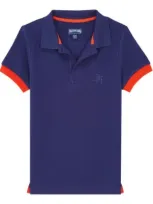 Vilebrequin Kids' Organic Cotton Pique Polo In Minuit