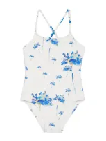 Vilebrequin Kids' Metallic Flower Print Swimsuit In White