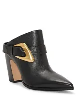 Vince Camuto Women's Baily Pointed-toe Buckled Dress Mules In Black Leather