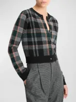 Vince Cashmere Plaid Cardigan In Black Combo