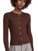 Vince Ribbed Cashmere And Silk Fitted Cardigan In Deep Rosewood