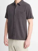 Vince Sueded Jersey Short Sleeve Button-up Shirt In Soft Black