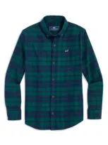 Vineyard Vines Kids' Plaid Cotton Button-down Shirt In Green/blue