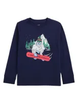 Vineyard Vines Kids' Snowboarding Yeti Long Sleeve Cotton Graphic T-shirt In Nautical Navy