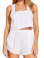 Vitamin A Tallows Crop Linen Cover-up Top In White Eco Linen