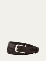 W. Kleinberg Men's Matte Alligator Belt With Sterling Silver Buckle In Chocolate