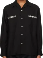 Wacko Maria Black 50's Open Collar Shirt In Black-white