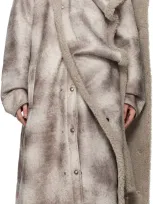 Y/project Gray Snap Off Panel Aviator Faux-shearling Coat In Light Grey/dark Grey