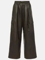 Yves Salomon Leather Cargo Pants In Brown