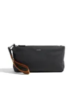 Zegna Deerskin Zipped Softy Pouch In Black