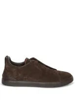 Zegna Triple Stitch Suede Sneaker In Multicolor