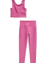 Zella Girl Kids' Luxe Rib Sports Bra & Pocket Leggings Set In Pink Rosebud