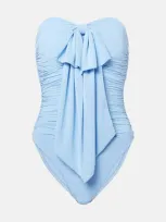 Zimmermann Acacia Drape Bow Ruched Swimsuit In Blau