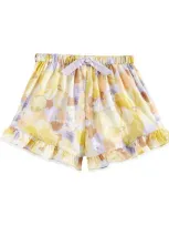 Zimmermann Kids' Pop Floral Ruffled Cotton Shorts In Yellow