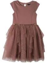 Zunie Kids' Glitter Mesh Cascade Party Dress In Mocha Rose Gold