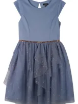 Zunie Kids' Glitter Mesh Cascade Party Dress In Slate Blue