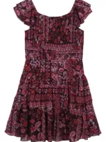 Zunie Kids' Ruffle Smocked Chiffon Dress In Burgundy