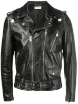 Saint Laurent Black Studded Leather Motorcycle Jacket In Black Multicolor