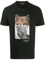 Neil Barrett Men's Short Sleeve T-shirt Crew Neckline Jumper Wolf-man In Black Multi