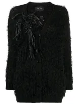 Simone Rocha Embellished Frayed Cardigan In Black