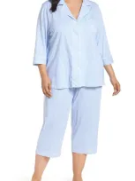 Lauren Ralph Lauren Knit Crop Pajamas In Carissa Blue/ White Stripe