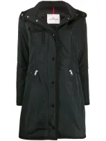 Moncler Logo Patch Hooded Coat In Blue