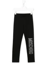 Moschino Teen Embellished Logo Leggings In Black