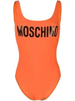 Moschino Low Back Logo Swimsuit In Orange