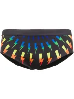 Neil Barrett Thunderbolt Print Swimming Trunks In Black