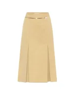 Victoria Beckham Chain-embellished Linen And Cotton-blend Midi Skirt In Beige