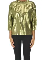 Soeur Metallic Effect Fabric Blouse In Gold