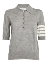 Thom Browne Relaxed Merino Wool Knit Polo Shirt In Grey