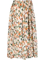 Marni Pleated Floral-print Cotton-poplin Midi Skirt In Floreale