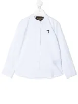 Trussardi Junior Kids' Embroidered-logo Band Collar Shirt In White