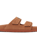 Palm Angels Logo Print Suede Sandals In Cognac Black