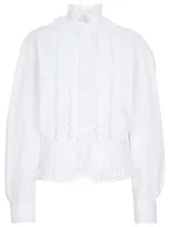 Rabanne Ruffled Broderie-anglaise Cotton-poplin Blouse In Weiss