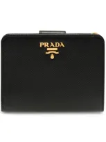 Prada Logo Zipped Wallet In Black