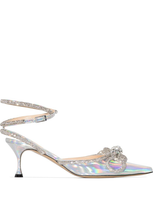 Mach & Mach Silver Double Bow 65 Iridescent Leather Pumps