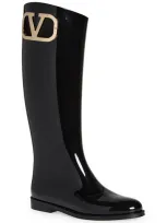 Valentino Garavani Vlogo Tall Medallion Rain Boots In Black