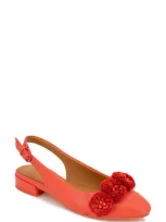 Gentle Souls By Kenneth Cole Anana Raffia Flower Slingback Flat In Bright Coral